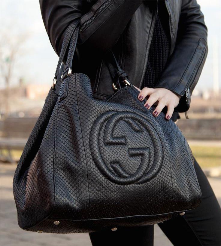 Gucci Interlocking Tassel Bag Women's Tote Leather Black