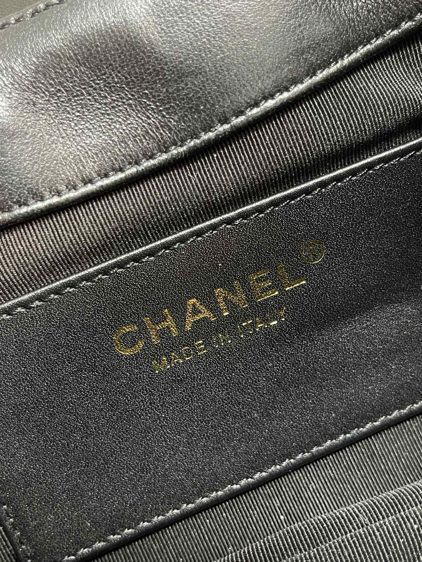 Chanel 24C Vintage Logo Small Quilted Lambskin Shoulder Bag AS4609 Black
