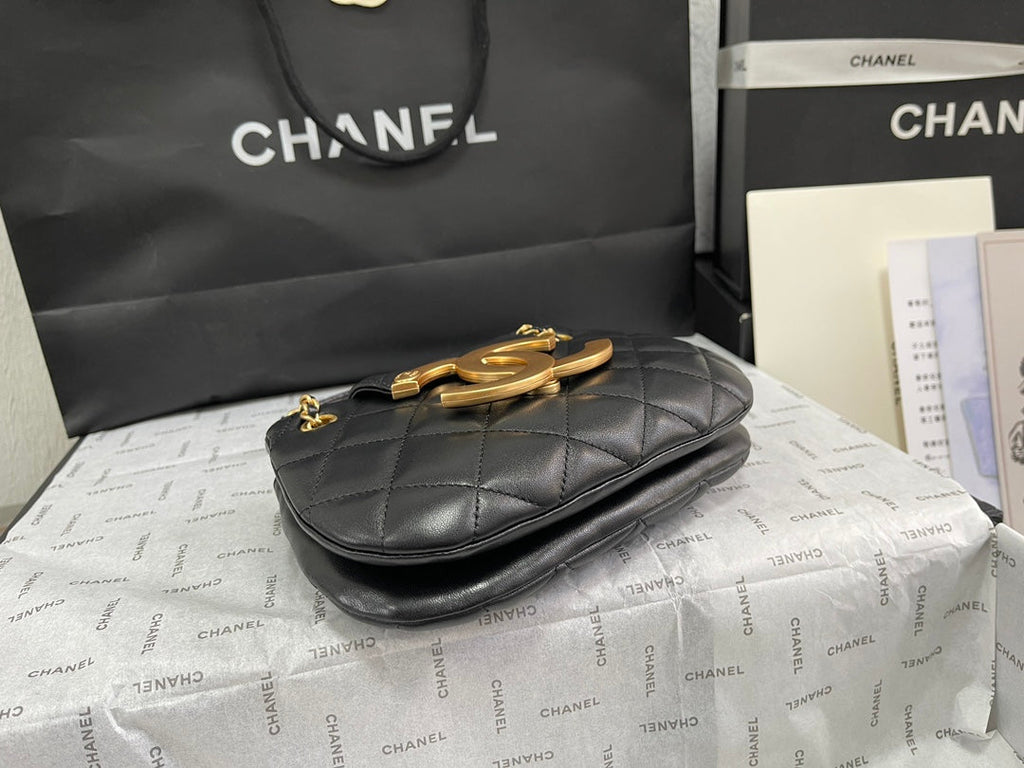 Chanel 24C Vintage Logo Small Quilted Lambskin Shoulder Bag AS4609 Black