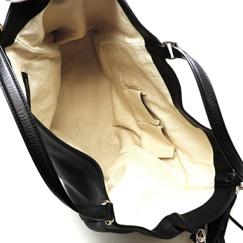 Gucci Interlocking Tassel Bag Women's Tote Leather Black