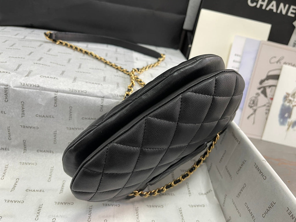 Chanel 24C Vintage Logo Small Quilted Lambskin Shoulder Bag AS4609 Black