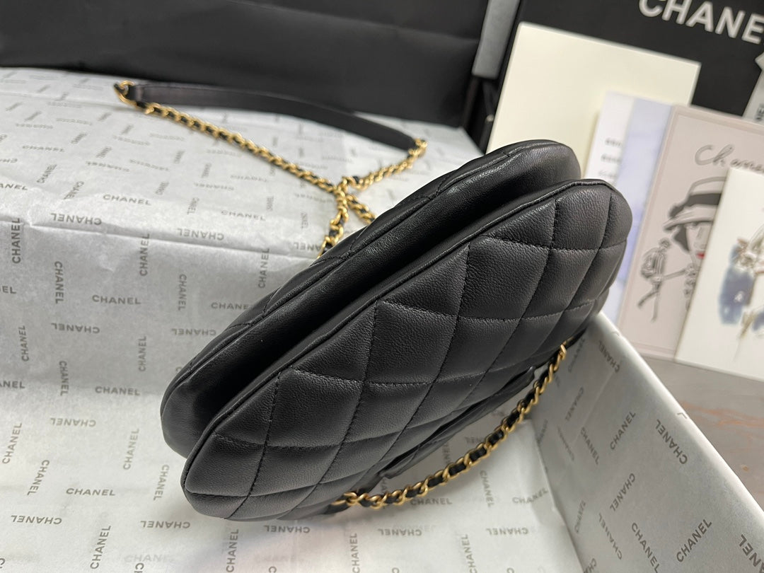 Chanel 24C Vintage Logo Small Quilted Lambskin Shoulder Bag AS4609 Black