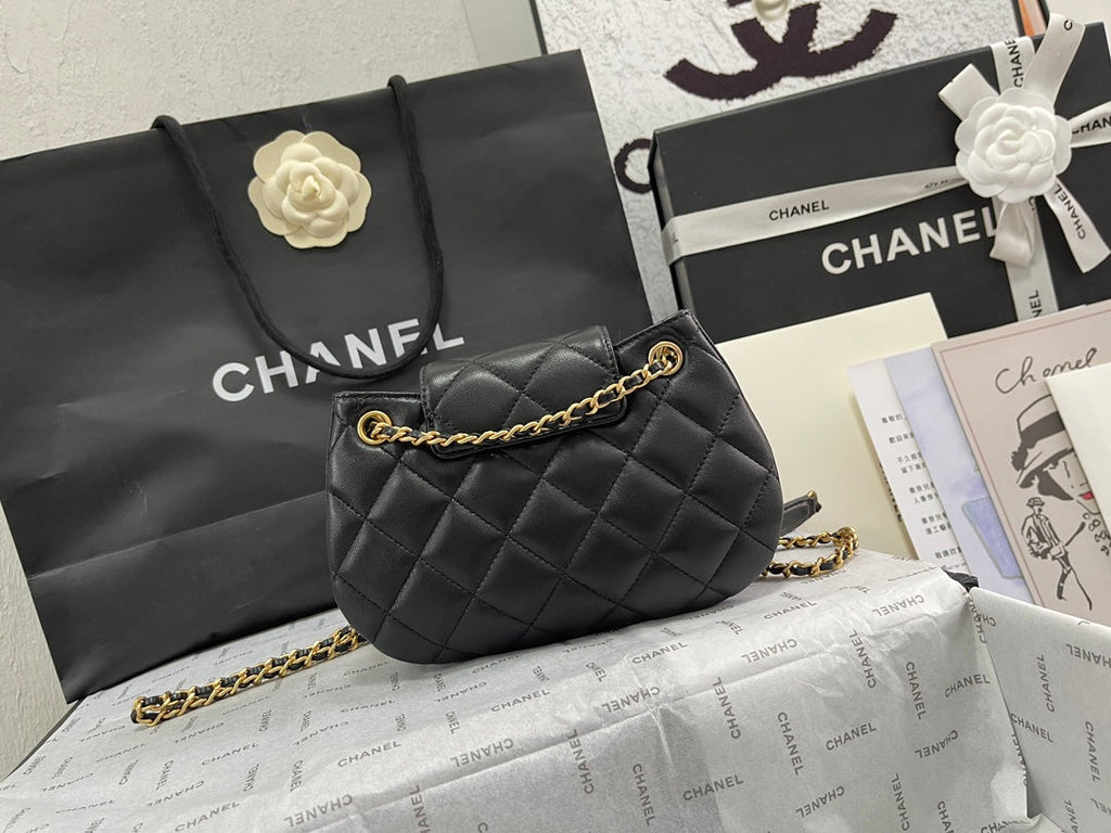 Chanel 24C Vintage Logo Small Quilted Lambskin Shoulder Bag AS4609 Black