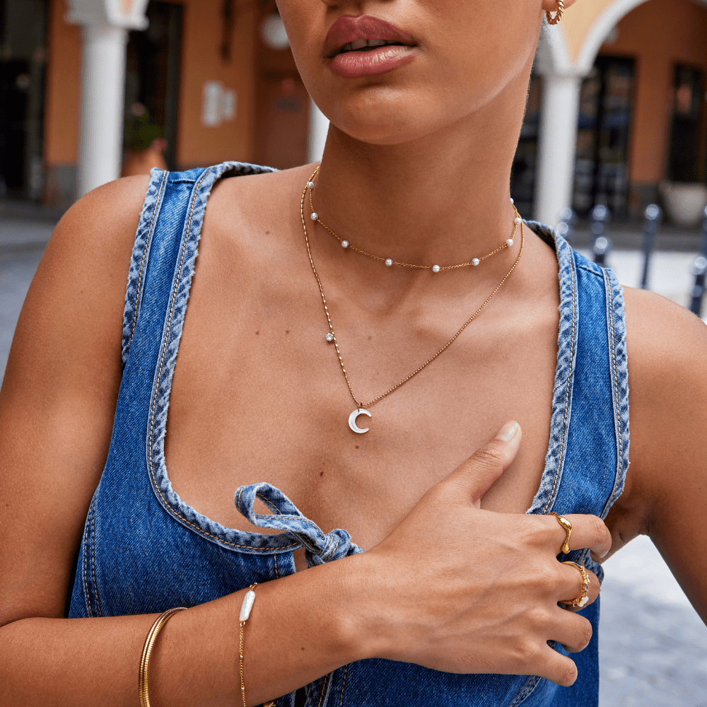 White Crescent Moon Necklace